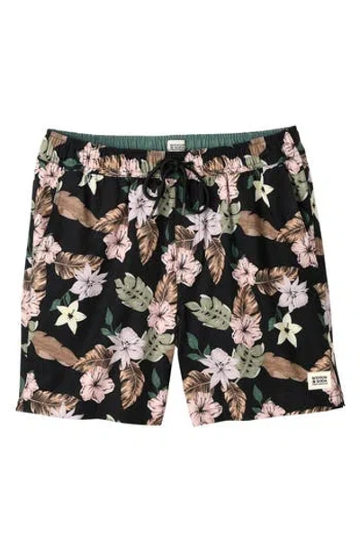 Scotch & Soda Nostalgia Floral Swim Trunks In Black Grey