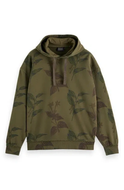 Scotch & Soda Loose Fit Over Dyed All Over Print Hoodie In Leaves