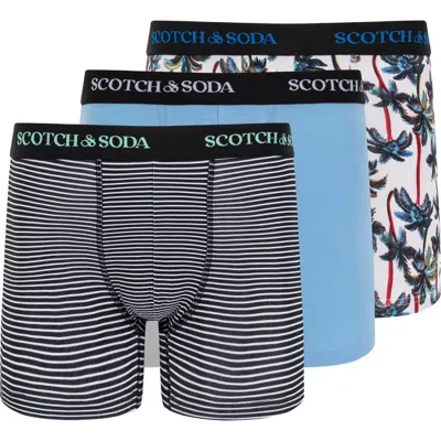 Scotch & Soda 3-pack Cotton Stretch Trunks In Teal