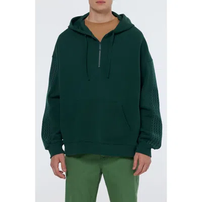 Scotch & Soda Pattern Panel Quarter Zip Hoodie In Amsterdam Green