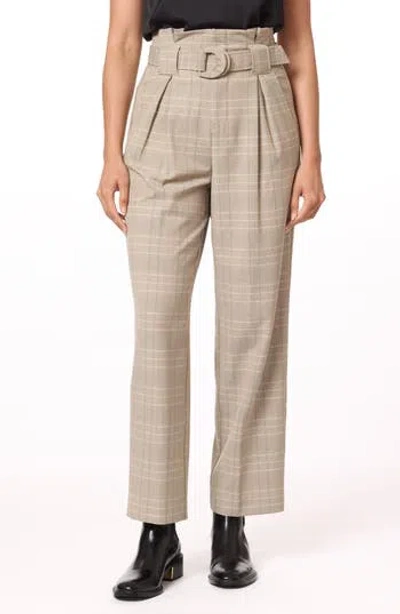 Scotch & Soda Plaid Belted Paperbag Pants In Beige Multi Plaid