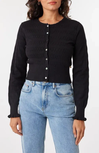 Scotch & Soda Pointelle Stitch Crew Neck Cardigan In Black