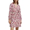 Scotch & Soda Long-sleeved Printed V-neck Mini Dress In 6018-brushed Ikat Ch