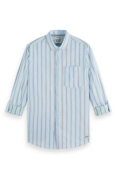 Scotch & Soda Men's Regular-fit Dobby Stripe Sport Shirt In Spring Blue Pinstripe