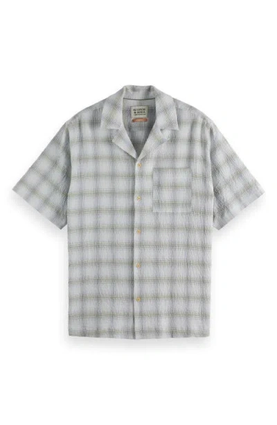 Scotch & Soda Relaxed Fit Crinkle Plaid Stretch Cotton Camp Shirt In Swan Crinkle Check