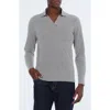 Scotch & Soda Relaxed Fit Long Sleeve Cotton Johnny Collar Polo In Grey