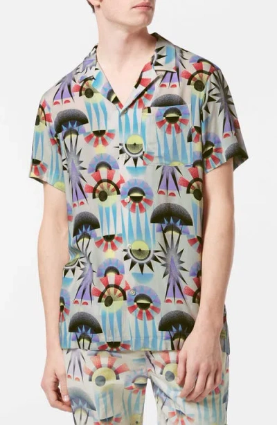 Scotch & Soda Relaxed Fit Print Short Sleeve Button-up Shirt In Luna Pier White