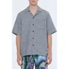 Scotch & Soda Relaxed Jacquard Cotton & Linen Camp Shirt In Blue Diamond
