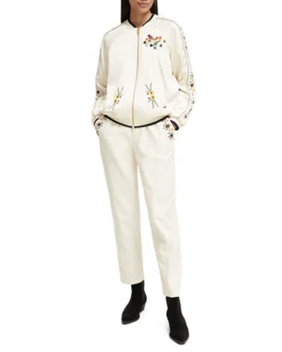 Scotch & Soda Reversible Embroidered Bomber Jacket In White