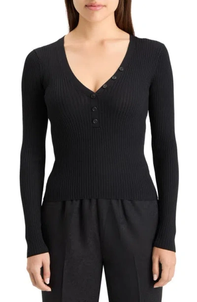 Scotch & Soda Rib Henley Sweater In Evening Black