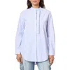 Scotch & Soda Ruffle Placket Oversize Button-up Shirt In Mystic Blue And White Stripes