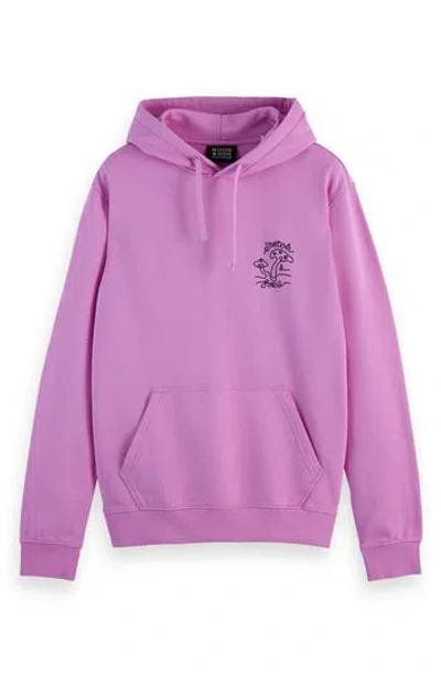 Scotch & Soda Scribble Cotton Graphic Hoodie In Iris Pink