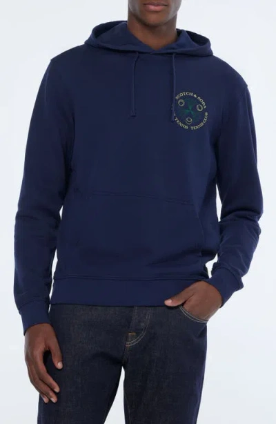 Scotch & Soda Scribble Cotton Graphic Hoodie In Navy
