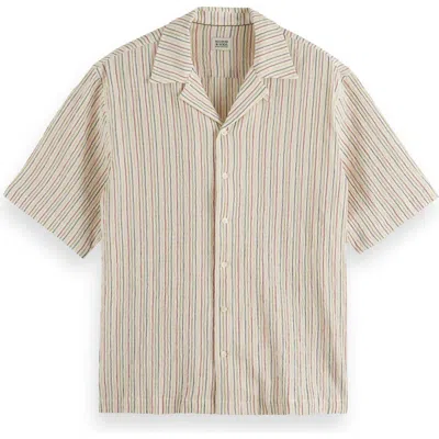 Scotch & Soda Relaxed Seersucker Stripe Shirt In Medium Beige