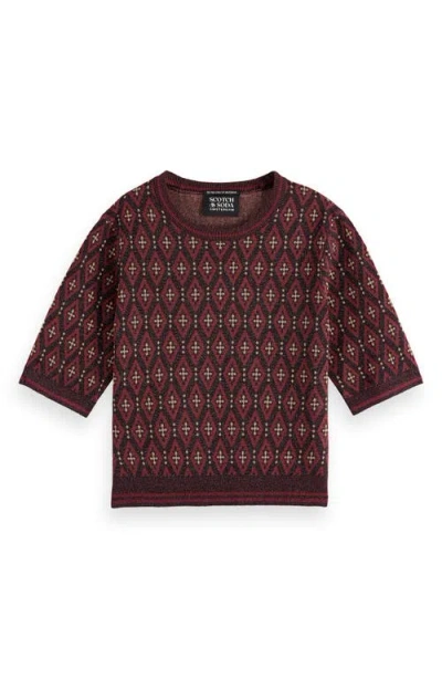 Scotch & Soda Short Sleeve Knit Top In Dark Bordeaux