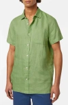 Scotch & Soda Short Sleeve Linen Button-up Shirt In Pistachio