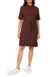 Scotch & Soda Short Sleeve Tie Linen Blend Shirtdress In Brown