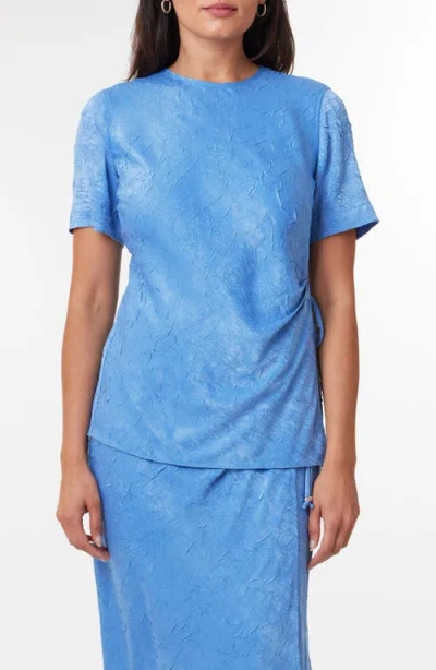 Scotch & Soda Side Tie Crushed Satin Top In Lake Blue