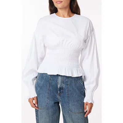 Scotch & Soda Smocked Balloon Sleeve Cotton Peplum Top In White
