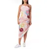 Scotch & Soda Stretch Linen Blend Asymmetric Midi Dress In Abstract Sun Pink