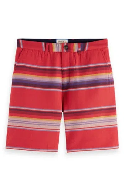 Scotch & Soda Stripe Double Layer Shorts In Medium Red
