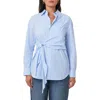 Scotch & Soda Stripe Side Tie Button-up Cotton Shirt In Sky Blue/white Stripe
