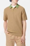 Scotch & Soda Textured Cotton Knit Polo In Soft Camel