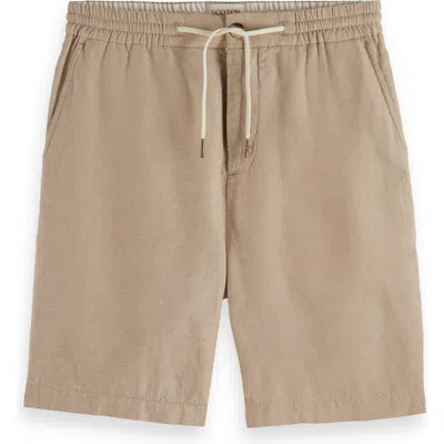 Scotch & Soda Tie Waist Cotton & Linen Shorts In Medium Beige