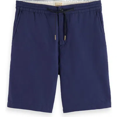 Scotch & Soda Tie Waist Cotton & Linen Shorts In Navy