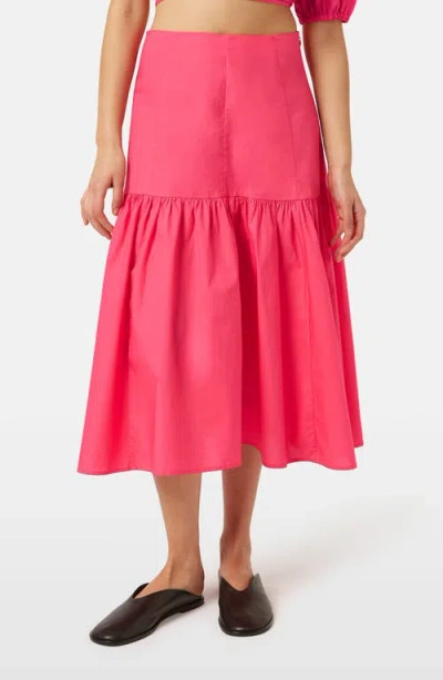 Scotch & Soda Tiered Cotton Midi Skirt In Electric Pink