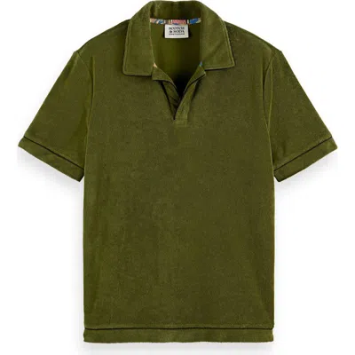 Scotch & Soda Towelling Cotton Terry Polo In Army