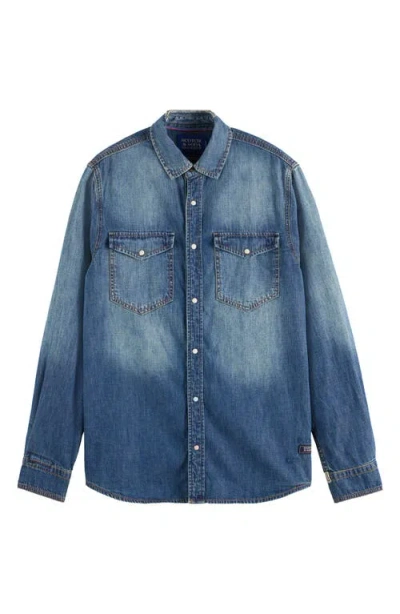 Scotch & Soda Workwear Denim Shirt In Washed Indigo