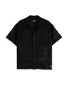 Scotch & Soda Relaxed Fit Open Knit Short Sleeve Button-up Shirt In Washed Black