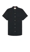 Scotch & Soda Short Sleeve Linen Shirt In 黑色