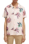 Scotch & Soda Slim Fit Print Short Sleeve Organic Cotton Button-up Shirt In 6495-offwhite Festival Flower