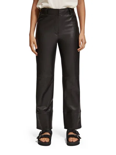 Scotch & Soda Straight Leg Leather Pant In Black