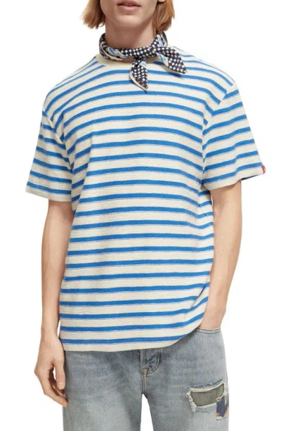 Scotch & Soda Stripe Cotton T-shirt In 6552-ecru Blue Stripe