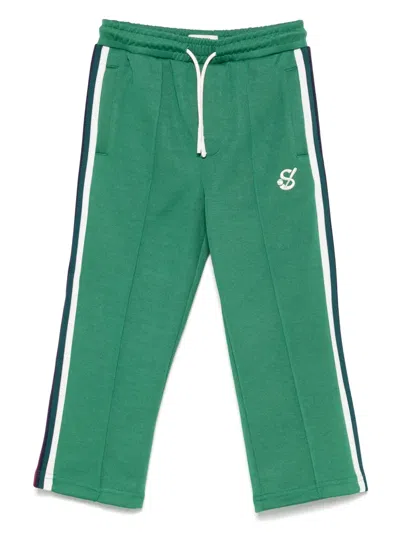 Scotch & Soda Kids' Stripe-detail Track Pants In Green