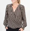 Scotch & Soda Striped Henley Crossover Blouse In Brown In Brown