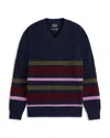 Scotch & Soda Striped V Neck Sweater In Navy