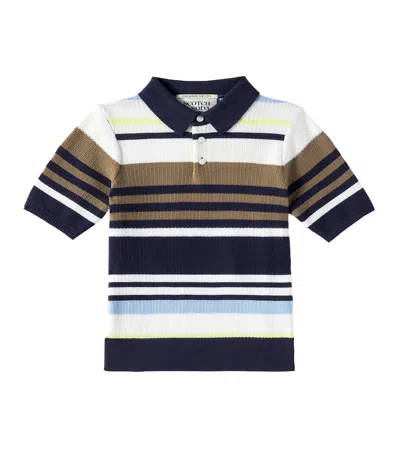 Scotch & Soda Kids' Striped Waffle-knit Cotton Polo Shirt In Dark Brown