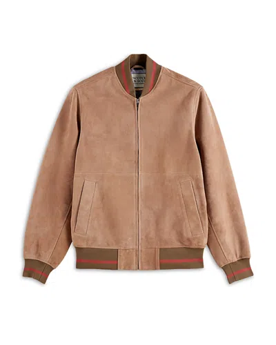 Scotch & Soda Suede Bomber Jacket In Soft Camel