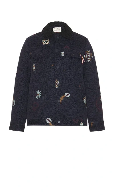 Scotch & Soda Swirl Poetry Jacquard Trucker Jacket In Blue