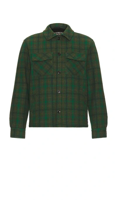 Scotch & Soda Teddy Lined Checked Overshirt In Green Check