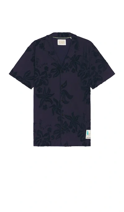 Scotch & Soda Terry Jacquard Short Sleeve Shirt In 海蓝色