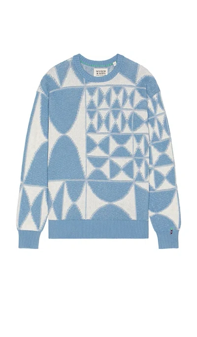 Scotch & Soda Textured Jacquard Crew Neck Sweater In Diamond Blue