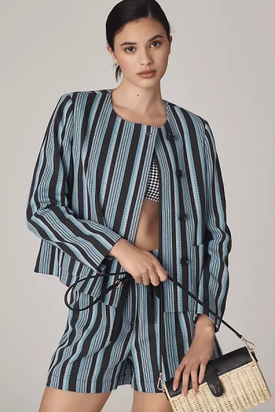 Scotch & Soda Textured Stripe Blazer Jacket In Blue