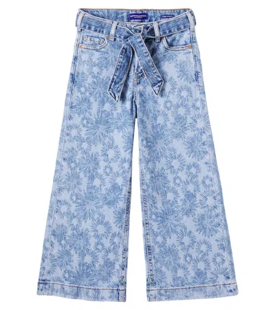 Scotch & Soda Kids' The Wave Floral Belted Jeans In Blue