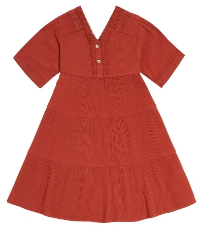 Scotch & Soda Kids' Tiered Cotton Dress In Terracotta