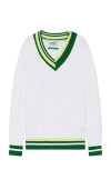 Scotch & Soda V Neck Dropped Shoulder Cable Knit Sweater In 白色